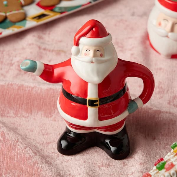 Christmas Whimsy Santa 3-D 4-Cup 24 oz. Assorted Colors Ceramic Teapot