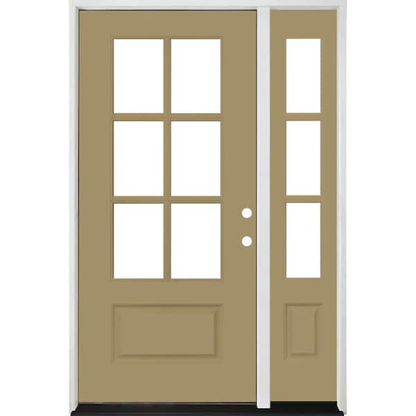 Steves & Sons Legacy 49 in. x 80 in. 3/4-6-Lite Clear Glass LHIS Primed Sandstone Finish Fiberglass Prehung Front Door 10 in. SL