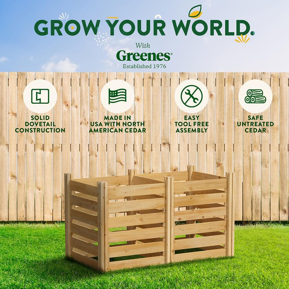 Greenes Cedar Wood Outdoor Stationary Composter, 24" W x 48" L x 31" H