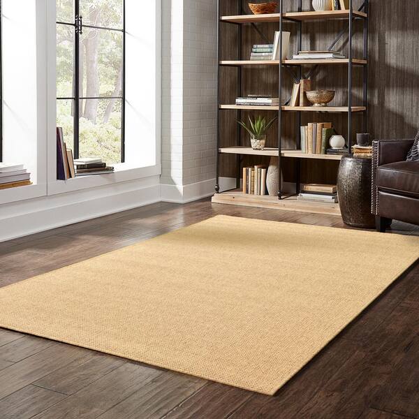 Caicos Tan 8 ft. x 11 ft. Solid Basket Weave Indoor/Outdoor Patio Area Rug