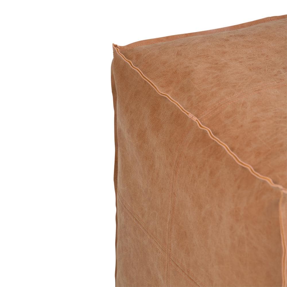 Brody Distressed Brown Faux Leather Square Pouf