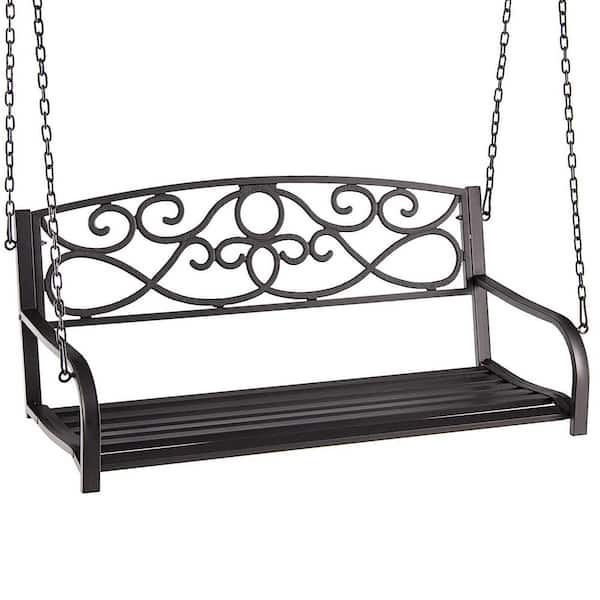 2-Person Outdoor Metal Swing Chair with Chains, Backrest and Armrests,