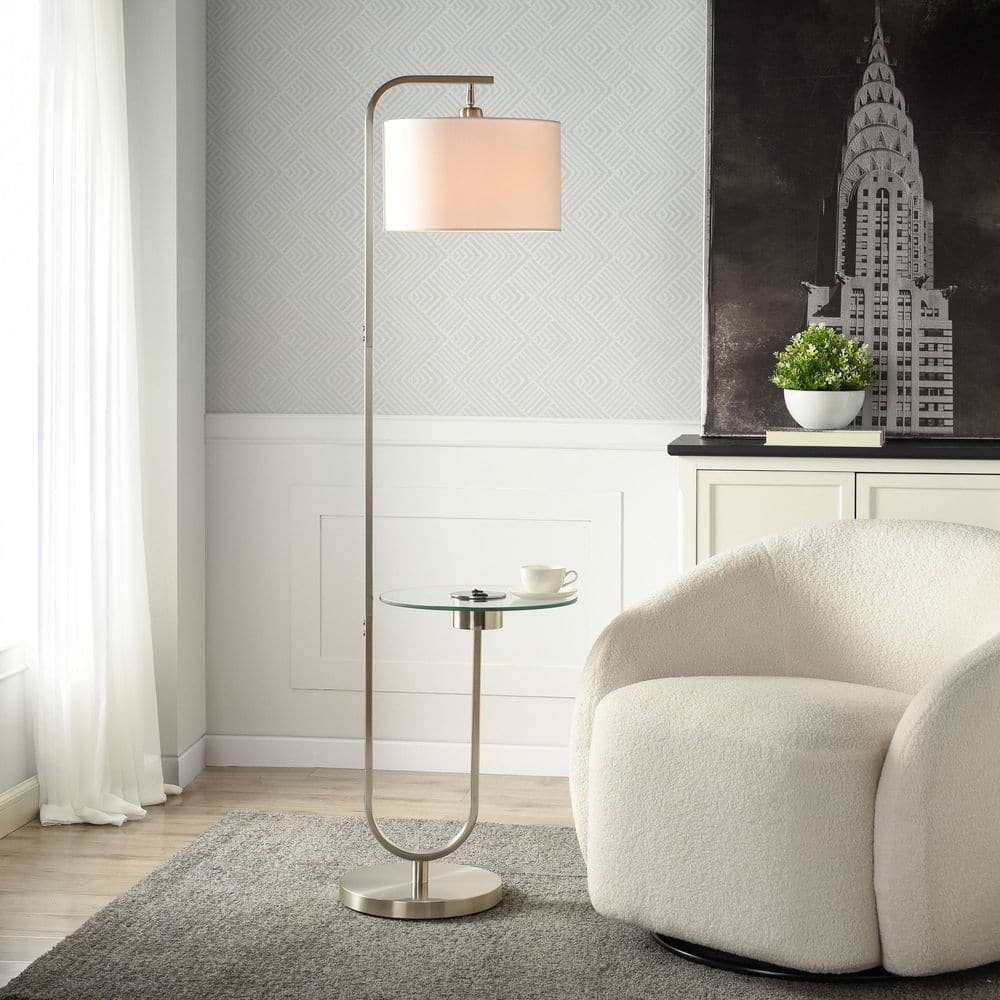 61 in. Silver Contemporary 1-Light Standard Floor Lamp for Living Room with Linen Drum Shade price history on PriceWatchPro