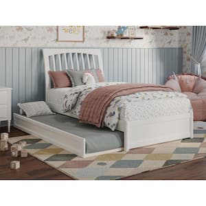 Roslyn White Solid Wood Frame Twin Platform Bed with Panel Footboard and Twin Trundle