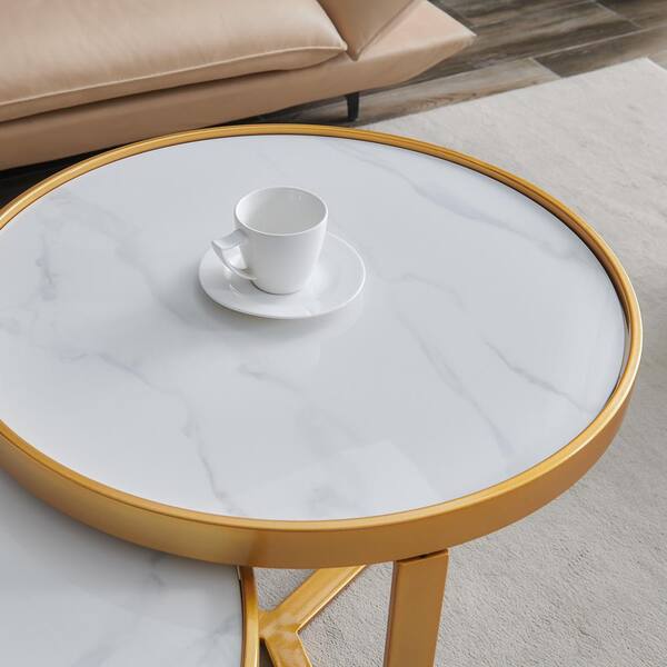 Seafuloy 23.62. in Gold Round Metal Frame Coffee Table with Sintered