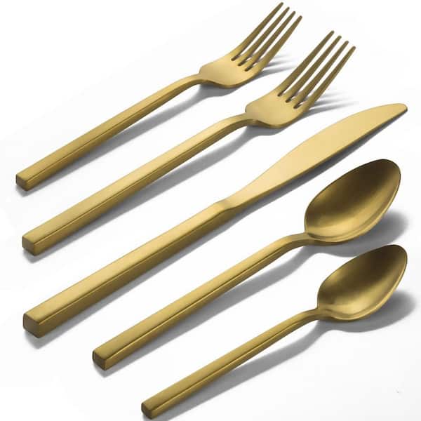 20-Piece Gold Forged Stainless Steel Flatware Serving (Set for 4) with Square Handle, Dishwasher Safe