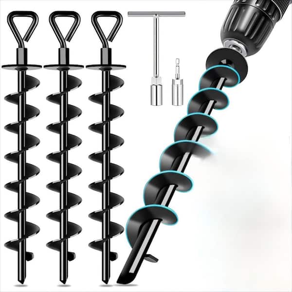 15 in. Heavy Duty Ground Trampoline Stakes, High Wind Tent Stakes for Tent, Trampoline, Gazebo and Carport (4-Pack)