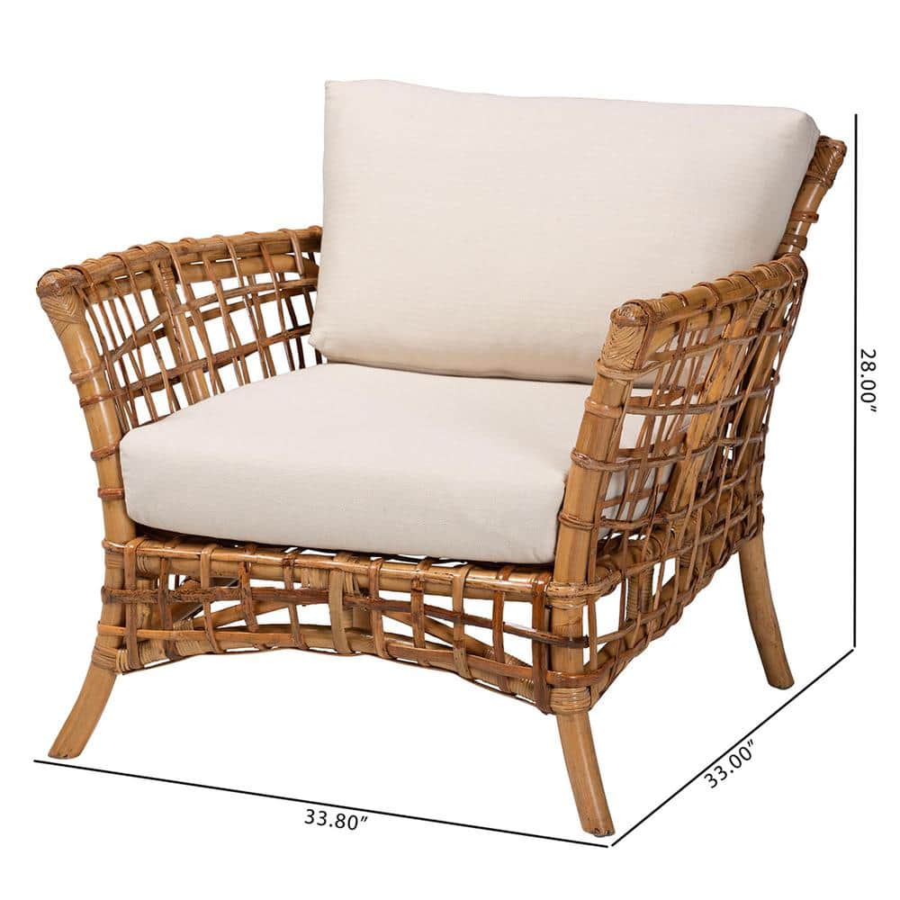 Handcrafted Natural Brown Rattan Accent Chair with Cushions