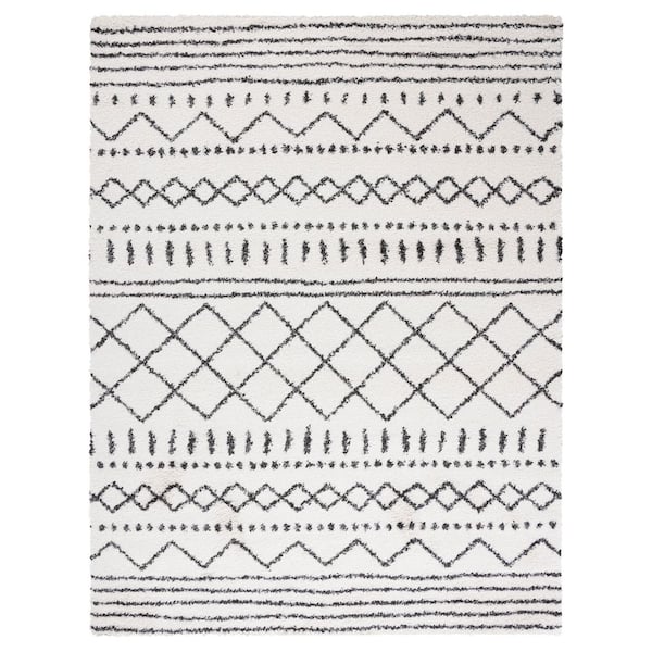Arizona Shag Ivory/Black 10 ft. x 14 ft. Geometric Lodge Area Rug
