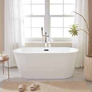 Bordeaux 59 in. x 29.5 in. Acrylic Flatbottom Freestanding Soaking Bathtub with Center Drain in White/Matte Black