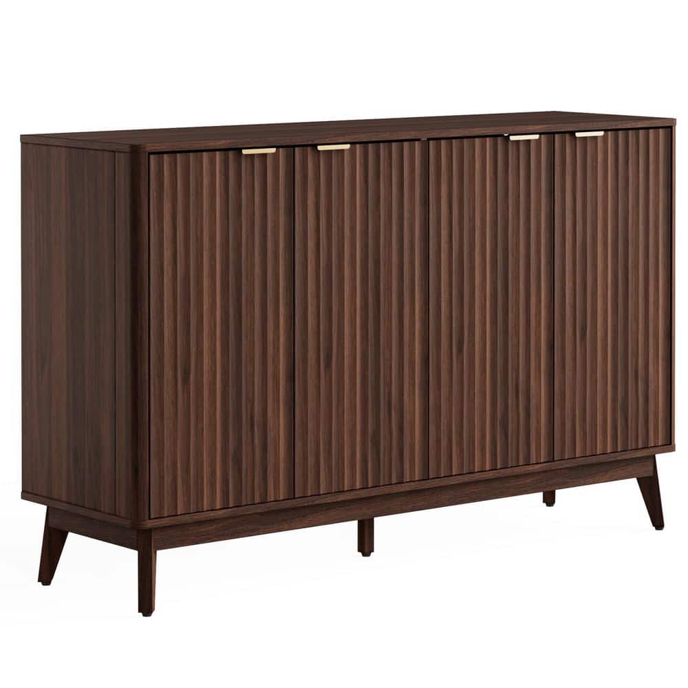 Cabinson Walnut 55 in. W x 15. 75 in. D x 34. 45 in. H Sideboard Buffet Cabinet and 4 Doors