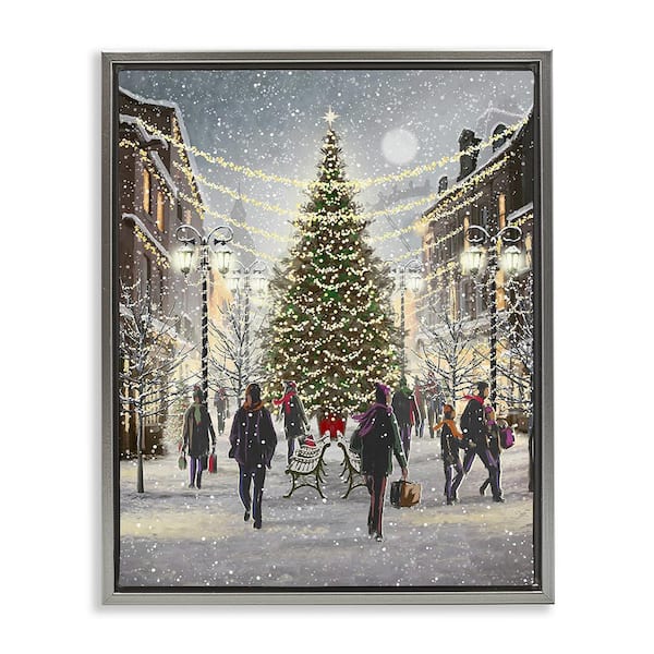 Stupell Industries Town Christmas Tree by Pip Wilson 1 Piece Floater Frame Graphic Print People Poster Art Print 21 in. x 17 in.