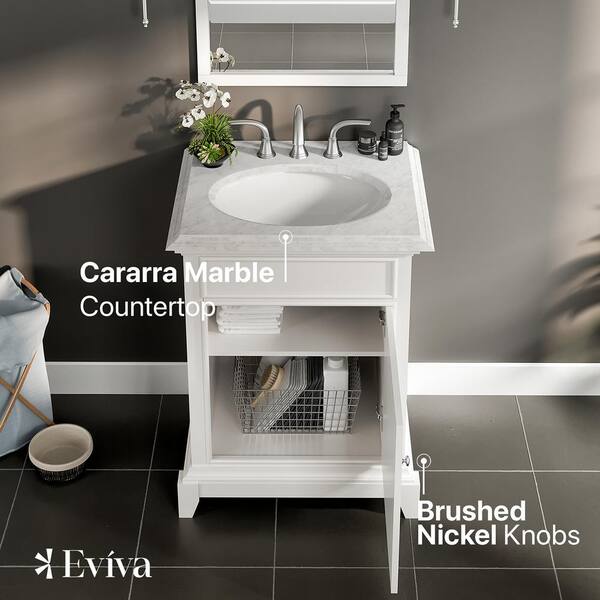 Eviva Elitist 24 in. W x 22 in. D x 34 in. H Freestanding Single Sink Bath Vanity in White with White Carrara MarbleTop