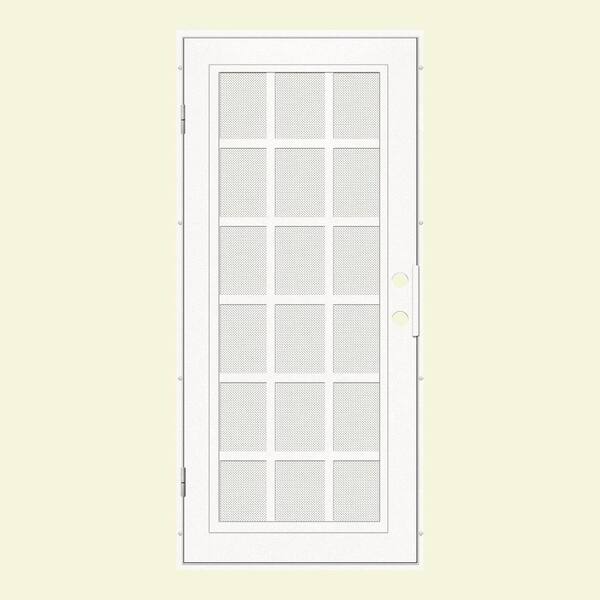 Unique Home Designs 36 in. x 80 in. Classic French White Left-Hand Surface Mount Aluminum Security Door with White Perforated Screen