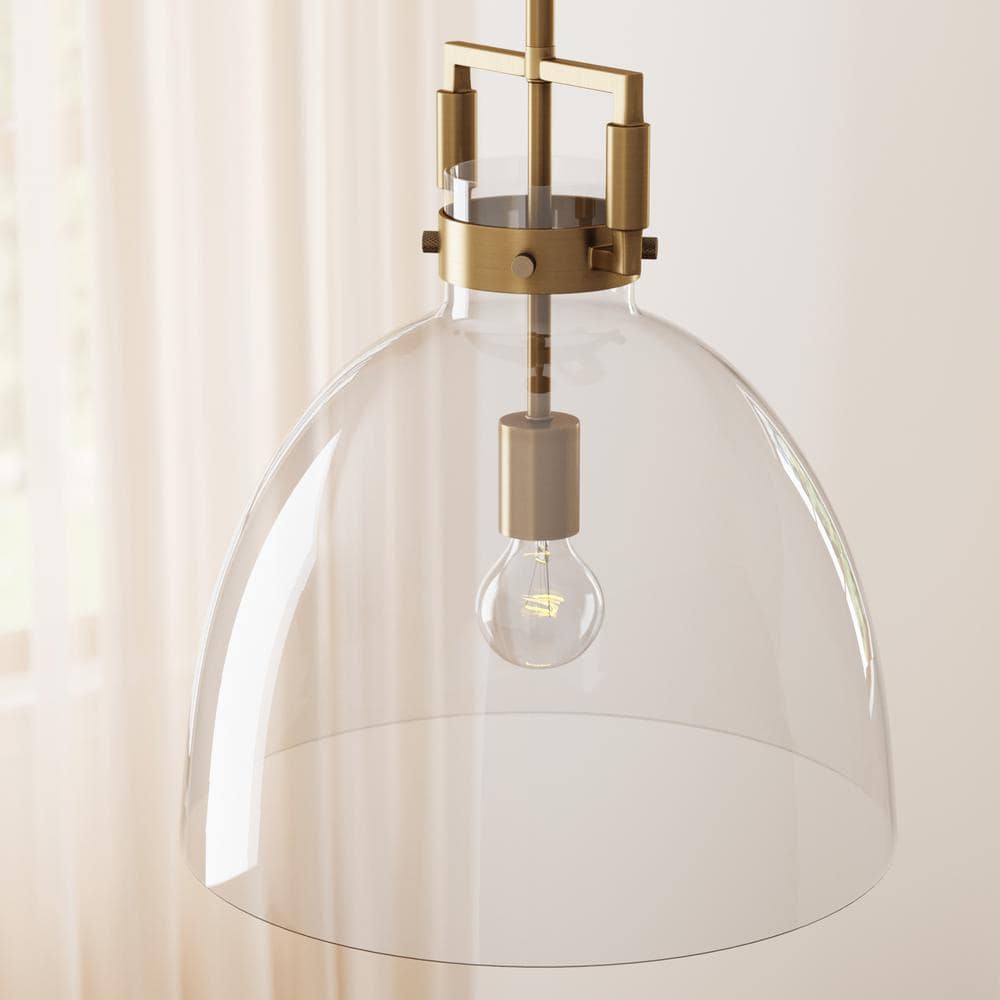 Nathan James Leigh Gold Indoor Ceiling Hanging Pendant Light with Clear Glass and Adjustable Cord for Kitchen, Island, Entryway