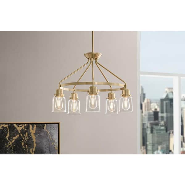 Hampton Bay Timphaven 5-Light Chandelier Brass Clear Glass