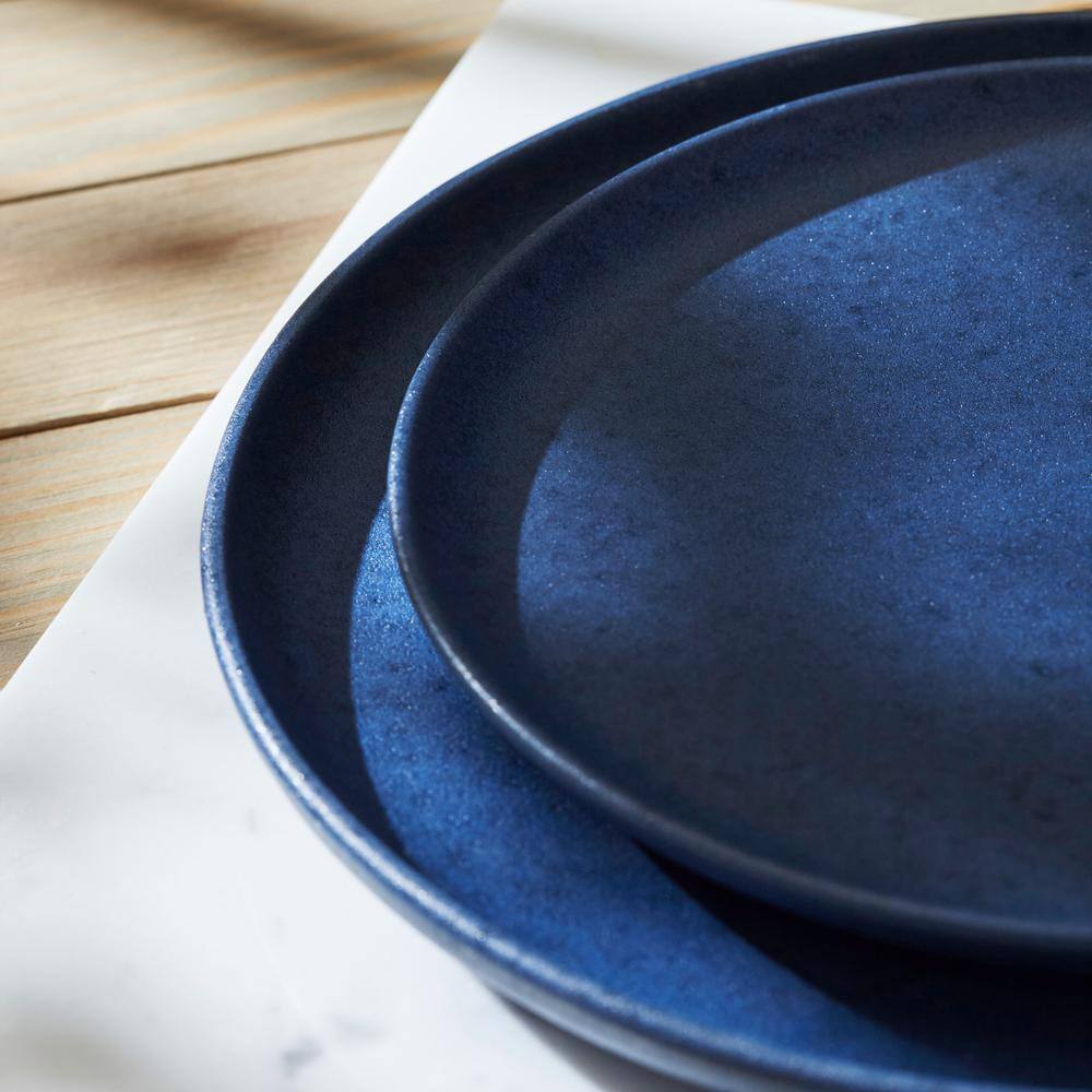Blue Matte Ceramic 12-Piece Dinnerware Set, Service for 4