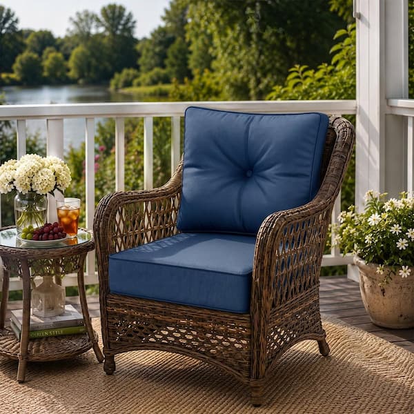 4-Piece Outdoor Cushions Deep Seat Patio Chair Cushion Chaise Lounge Chair Teak Olefin Cushion with Washable Cover