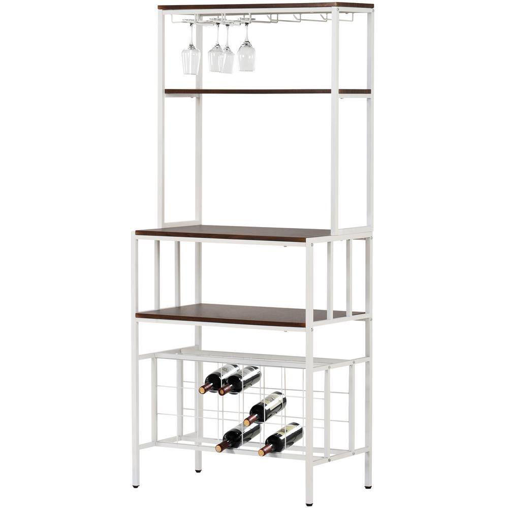 24Bottle Dark Brown Metal Freestanding Wine Rack Table with Glass Cup
