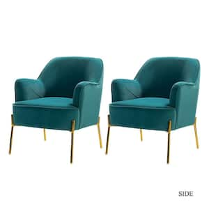 Nora Modern Blue Velvet Accent Arm Chair with Gold Metal Legs (Set of 2)