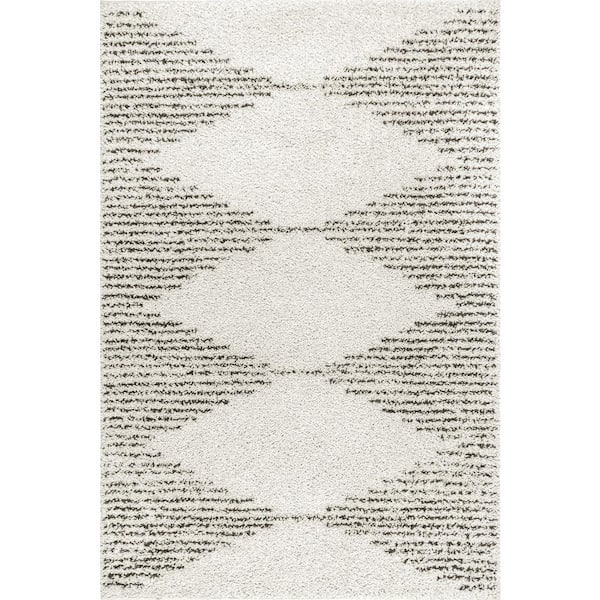 Scarlette Abstract Diamond Shag Off White 7 ft. 10 in. x 10 ft. Area Rug