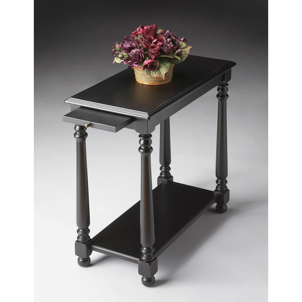 Devane Black Licorice Chairside Table with Pullout Shelf