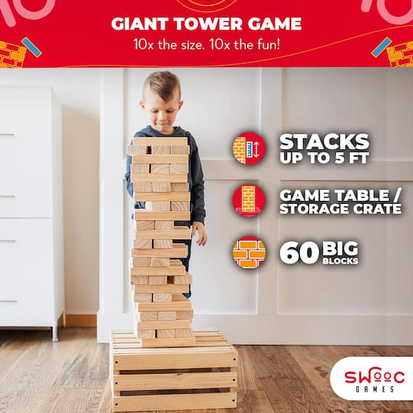 Reclaimed Wood Giant Tower Game outlet with Storage Crate / Outdoor Game Table Set