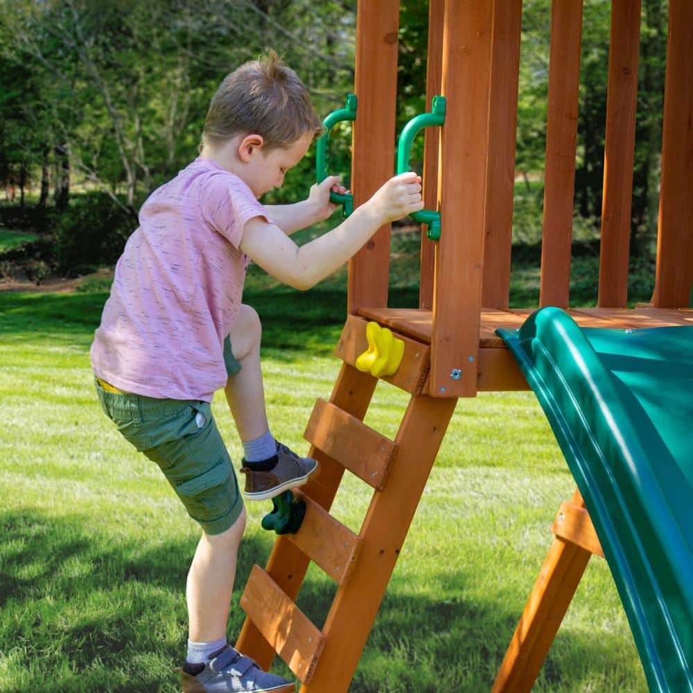 Ranger Plus Cedar Wooden Swing Set with Slide and Climbing Wall