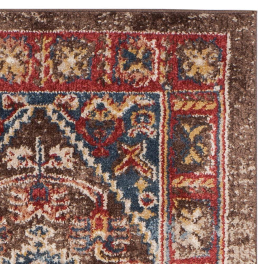 Persian Style Brown and Blue Synthetic Runner Rug