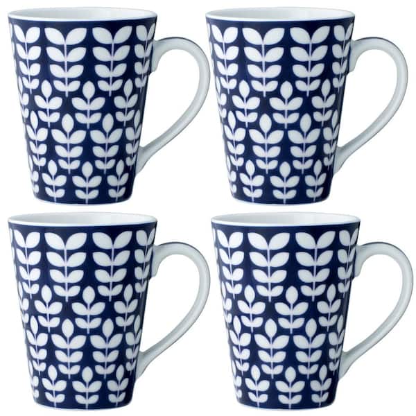 Noritake Bluefjord 12 fl. oz. (Blue) Porcelain Mugs, (Set of 4)