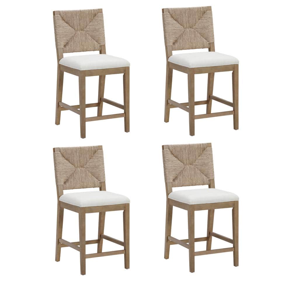 Beacon Bohemian Seagrass and Boucle Counter Height Bar Stools, Set of 4