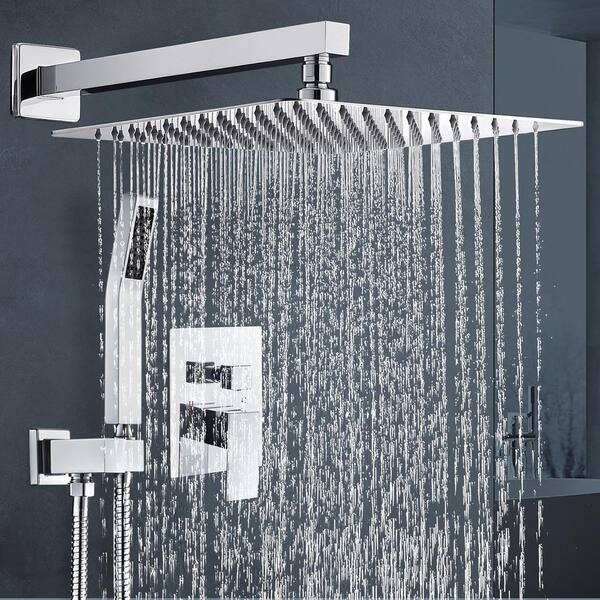 Zalerock Rainfall 1-Spray Square 10 in. Shower System Shower Head with  Handheld in Brushed Nickel (Valve Included) KSA022 - The Home Depot