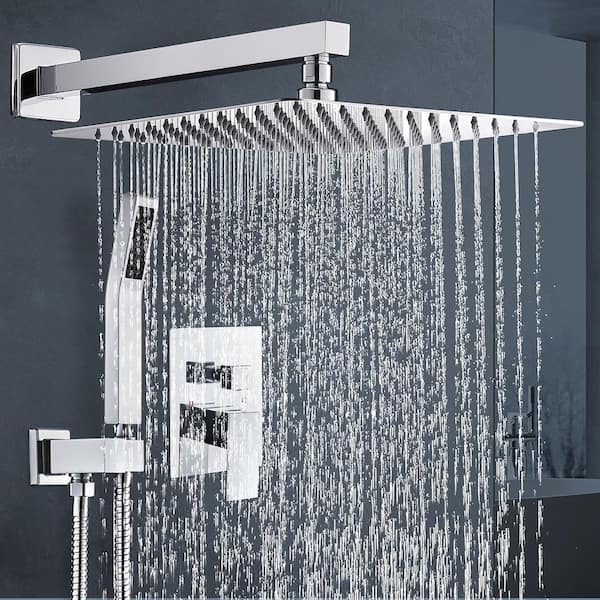 Rainfull Single-Handle 1-Spray Square Shower Faucet with 12 in. shower head in Chrome Valve Included