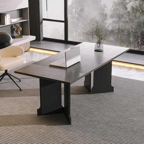 78.7 in. Rectangular Black Wood Modern Executive Desk, Computer Desk with Large Work Surface for Home Office