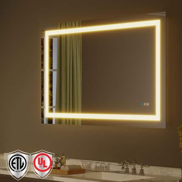 60 in. W x 36 in. H Rectangular Frameless LED Light Anti-Fog Wall Mount Bathroom Vanity Mirror Super Bright