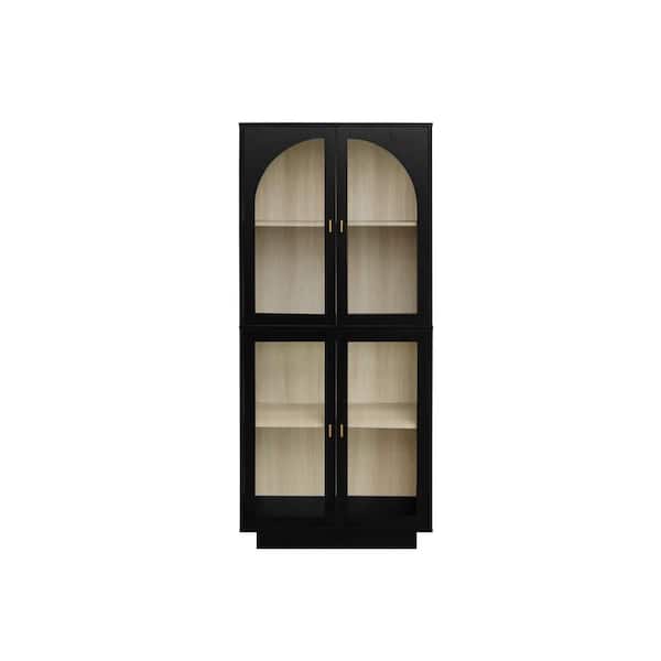 Unbranded 31.1 in. W x 13.78 in. D x 71.02 in. H Black Linen Cabinet with 4 Doors and 2 Shelves for Bathroom, Kitchen