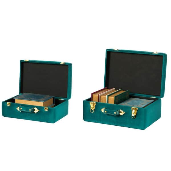 Vintiquewise Decorative Green Tufted Velvet Suitcase Treasure