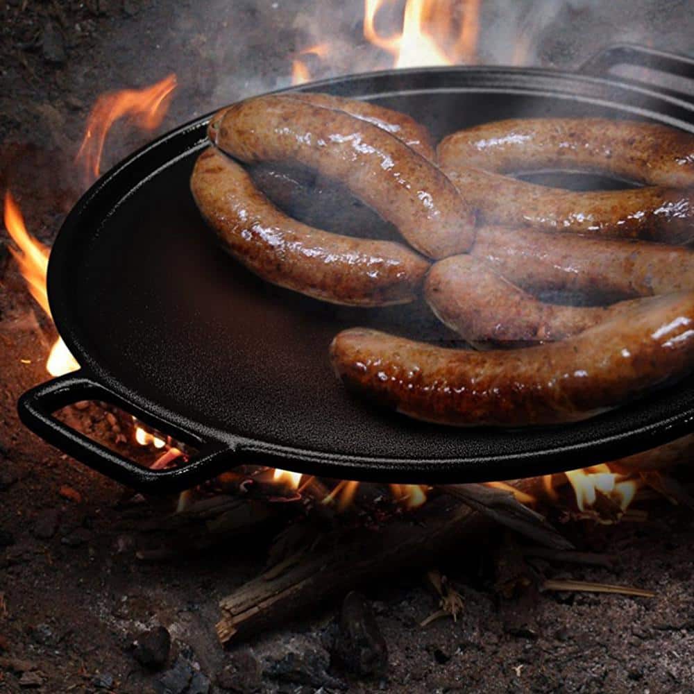 14" Black Cast Iron Round Pizza Pan with Handles