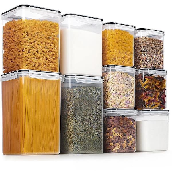 10-Pieces Airtight Flour and Sugar Food Storage Container Set BPA Free Durable for Kitchen Pantry Organization Black