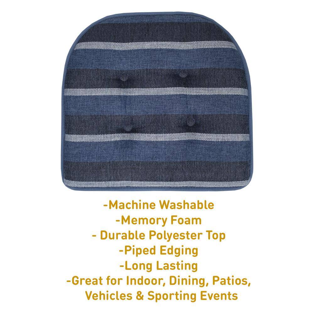 Steel Blue Striped Memory Foam Chair Cushions, Set of 4