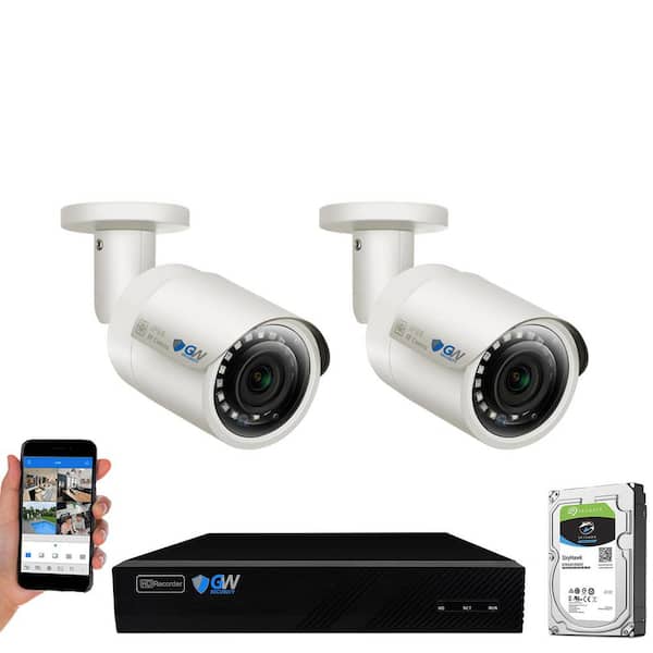 GW Security 8-Channel 5MP 1TB NVR Security Camera System with 2 Wired Bullet Cameras 2.8 mm Fixed Lens Built-In Mic Human Detection