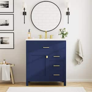 30 in. W Freestanding Bath Vanity in Blue with White Ceramic Top and Ample Storage