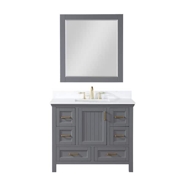 Altair Isla 42 in.W x 22 in.D x 34.5 in. H Single Sink Bath Vanity in Gray with Composite Stone Top in White and Mirror