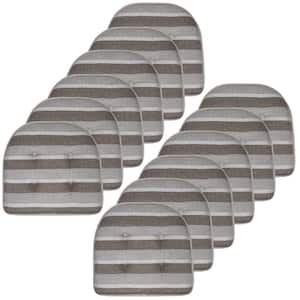 Bradford Stripe U-Shape Memory Foam 17"x16" Non-Slip Back, Chair Cushion (12-Pack) Silver/Brown by Sweet Home Collection