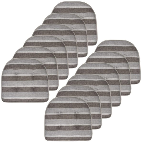 Sweet Home Collection Bradford Stripe U-Shape Memory Foam 17"x16" Non-Slip Back, Chair Cushion (12-Pack) Silver/Brown by Sweet Home Collection