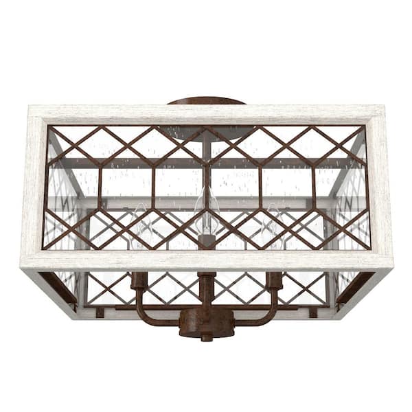 Chevron 16 in. 4-Light Distressed White Semi-Flush Mount