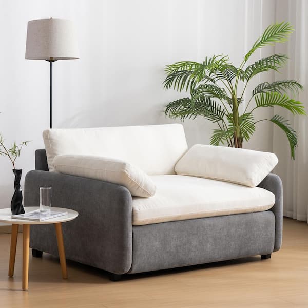 Seafuloy 50 in. W Gray and Cream Chenille Fabric Oversized Arm Chair ...