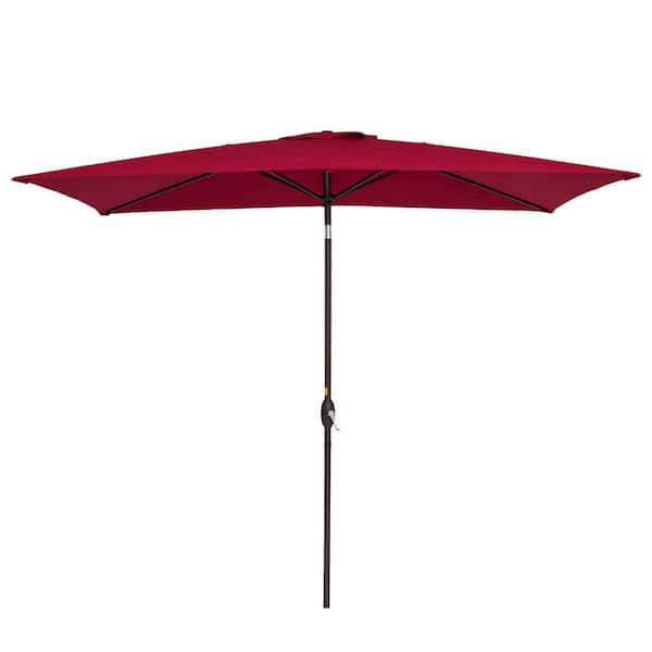 WELLFOR 10 ft. x 7 ft. Rectangular Market Patio Umbrella with Push Button Tilt and Crank Lift in Red