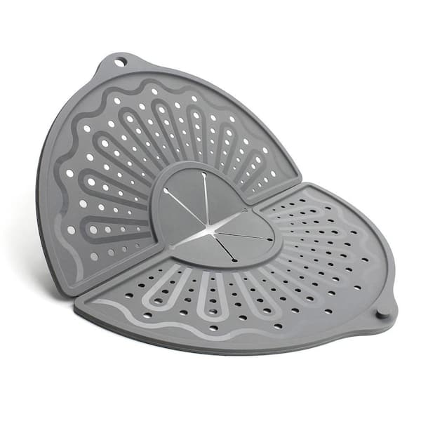 12 in. Non-Stick Foldable Oil Splatter Guard Trivet Mat for 10,11 and 12 in. Frying Pan Cooking, Gray