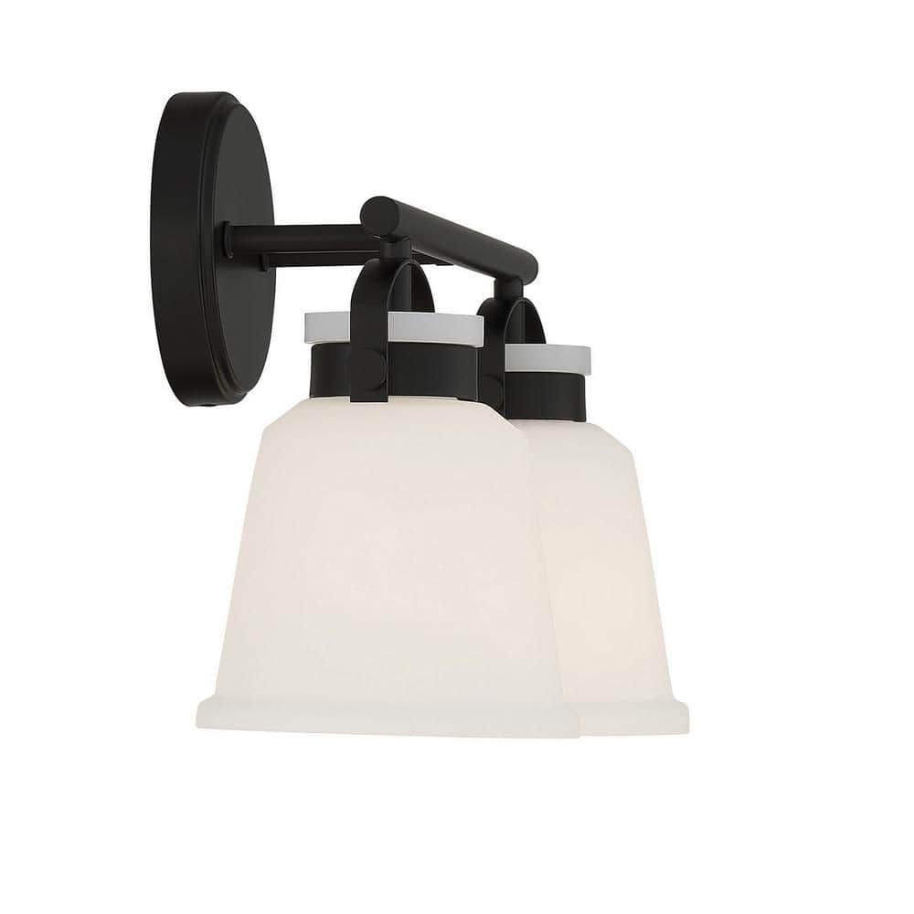 Matte Black 2-Light Bathroom Vanity with Opal Glass Shades
